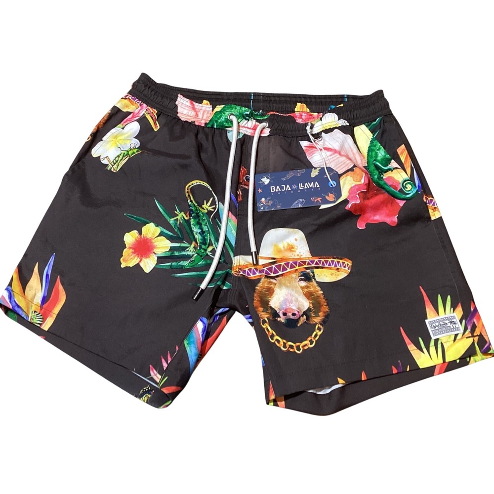Baja Llama Neptune Swimwear‎ Mens Swim Trunks Floral  Size M - NWT